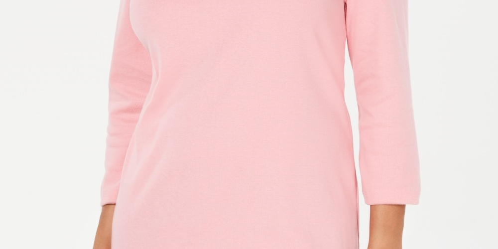 Blusa feminina Karen Scott de algodão com gola xale e botões, rosa, tamanho pequeno