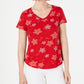 Camiseta feminina estampada com decote em V estilo vinho tamanho pequeno grande