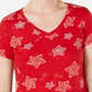 Camiseta feminina estampada com decote em V estilo vinho tamanho pequeno grande