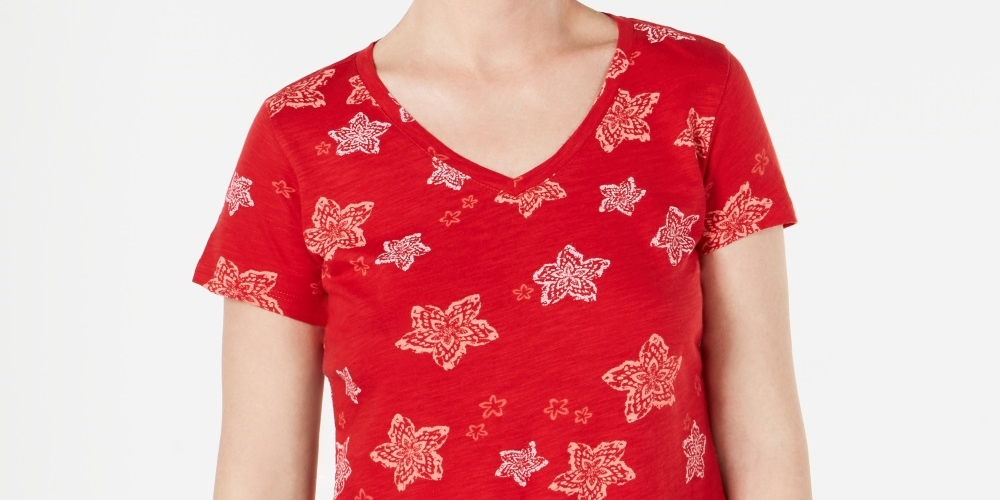 Camiseta feminina estampada com decote em V estilo vinho tamanho pequeno grande