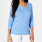 Karen Scott Blusa Henley Estampada Feminina Azul Tamanho Grande