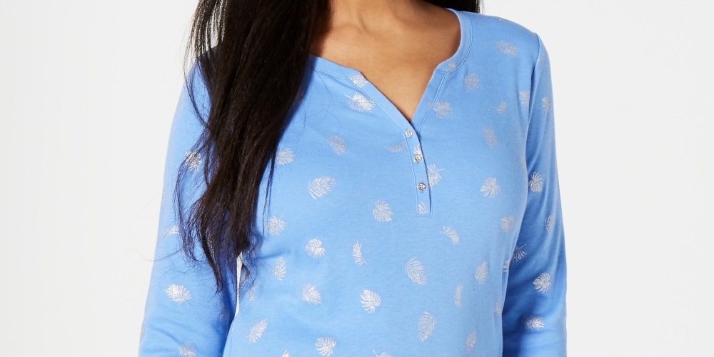 Karen Scott Blusa Henley Estampada Feminina Azul Tamanho Grande