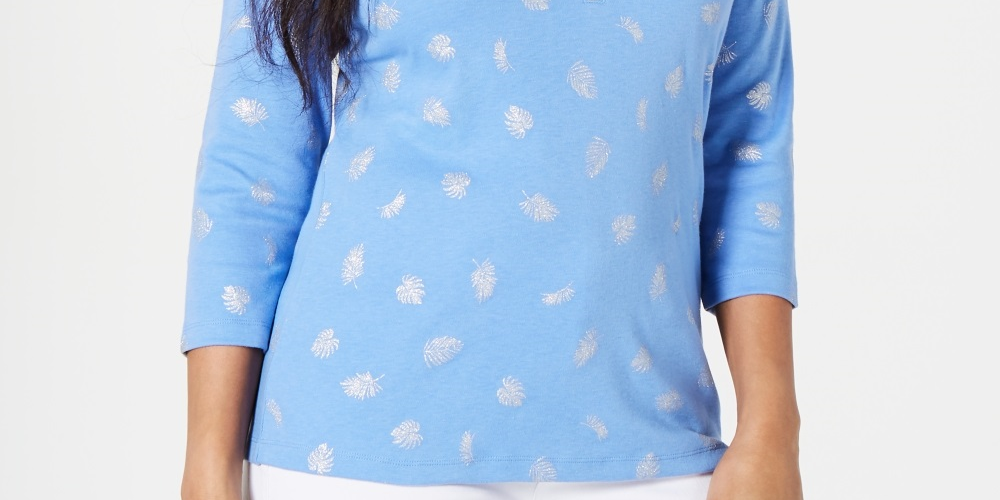 Karen Scott Blusa Henley Estampada Feminina Azul Tamanho Grande