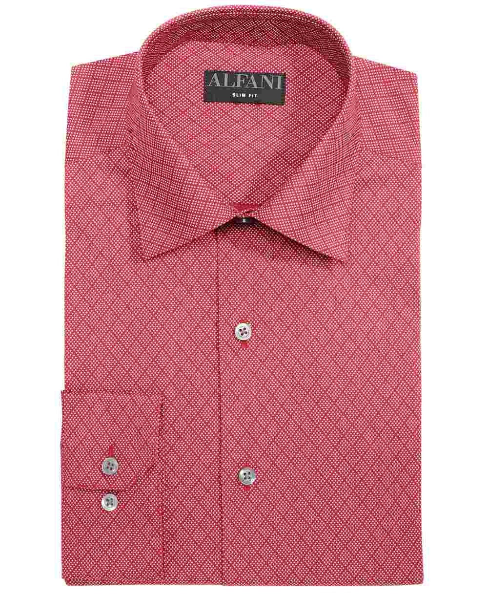 Camisa social masculina Alfani com gola estampada vermelha, tamanho 16,5-32/33