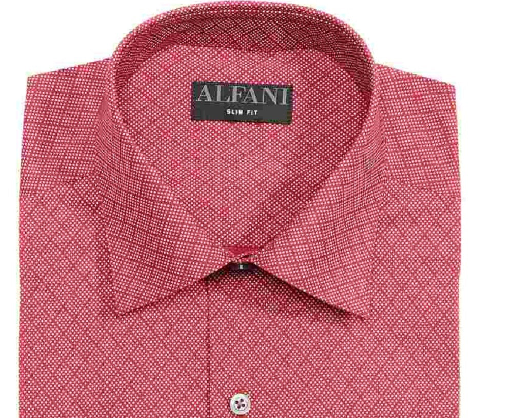 Camisa social masculina Alfani com gola estampada vermelha, tamanho 16,5-32/33