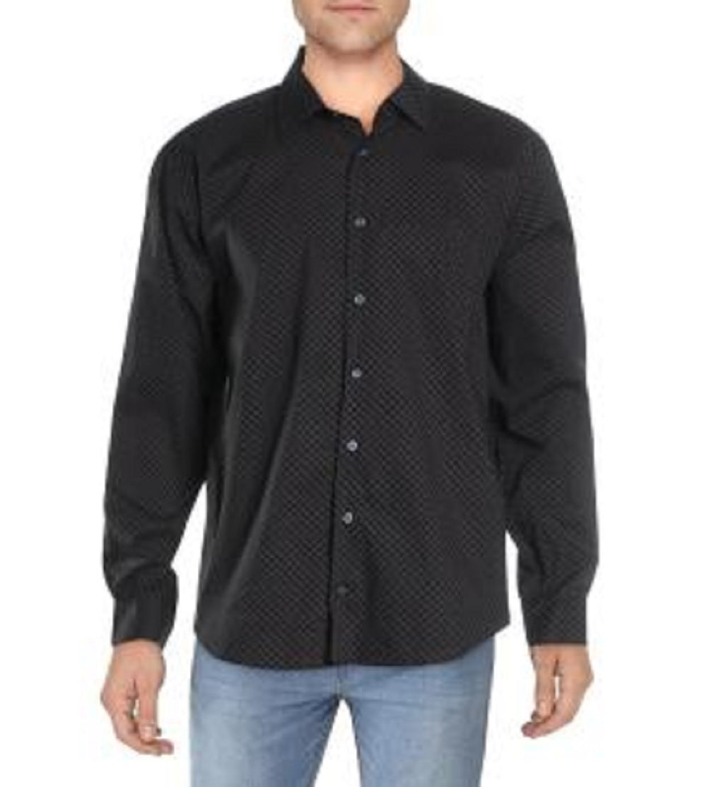 Camisa social masculina Alfani preta, tamanho grande, tamanho regular - toda preta, tamanho 16-16 1/2