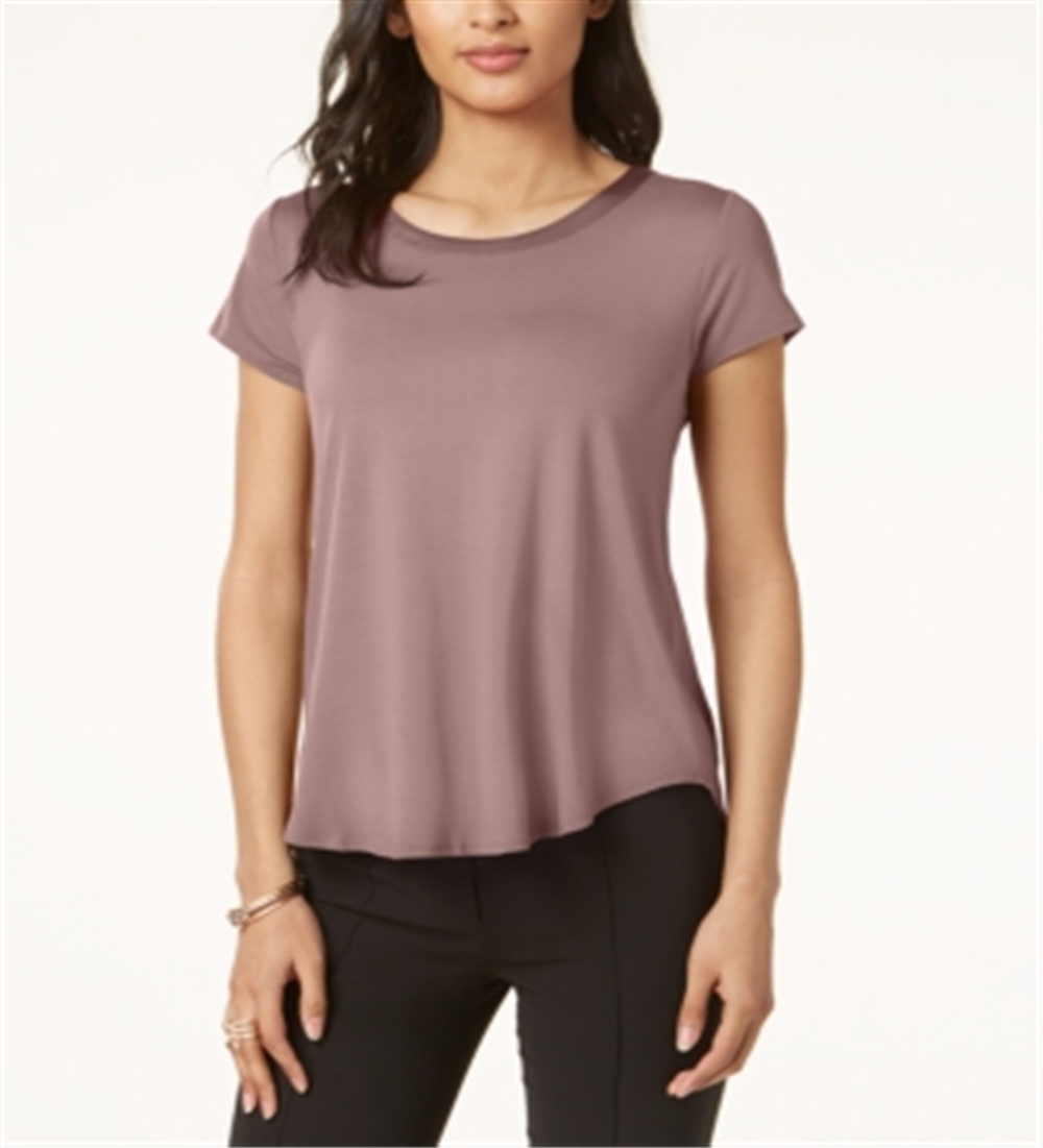 Camiseta feminina Alfani com acabamento em cetim, comprimento alto e baixo, rosa, tamanho pequeno, P/M