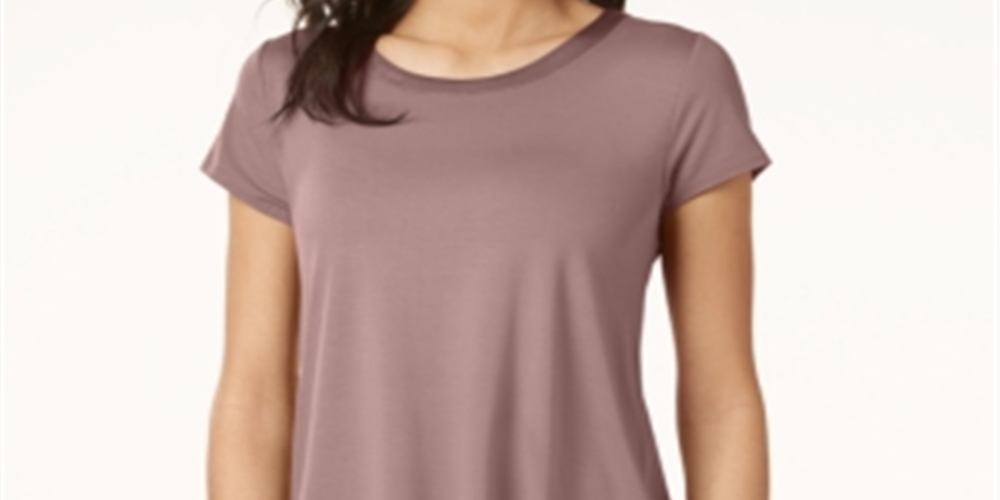 Camiseta feminina Alfani com acabamento em cetim, comprimento alto e baixo, rosa, tamanho pequeno, P/M