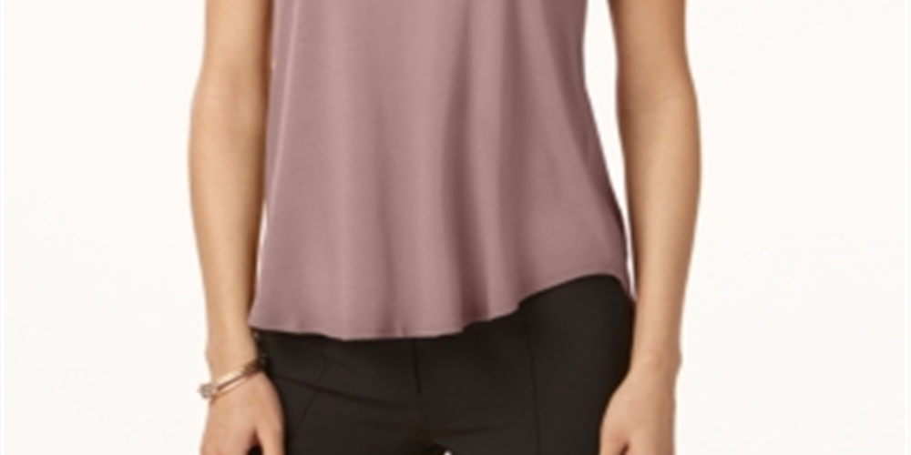 Camiseta feminina Alfani com acabamento em cetim, comprimento alto e baixo, rosa, tamanho pequeno, P/M