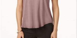 Camiseta feminina Alfani com acabamento em cetim, comprimento alto e baixo, rosa, tamanho pequeno, P/M