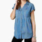 Blusa plissada com mangas e punhos feminina Style &amp; Co, azul, tamanho X-G