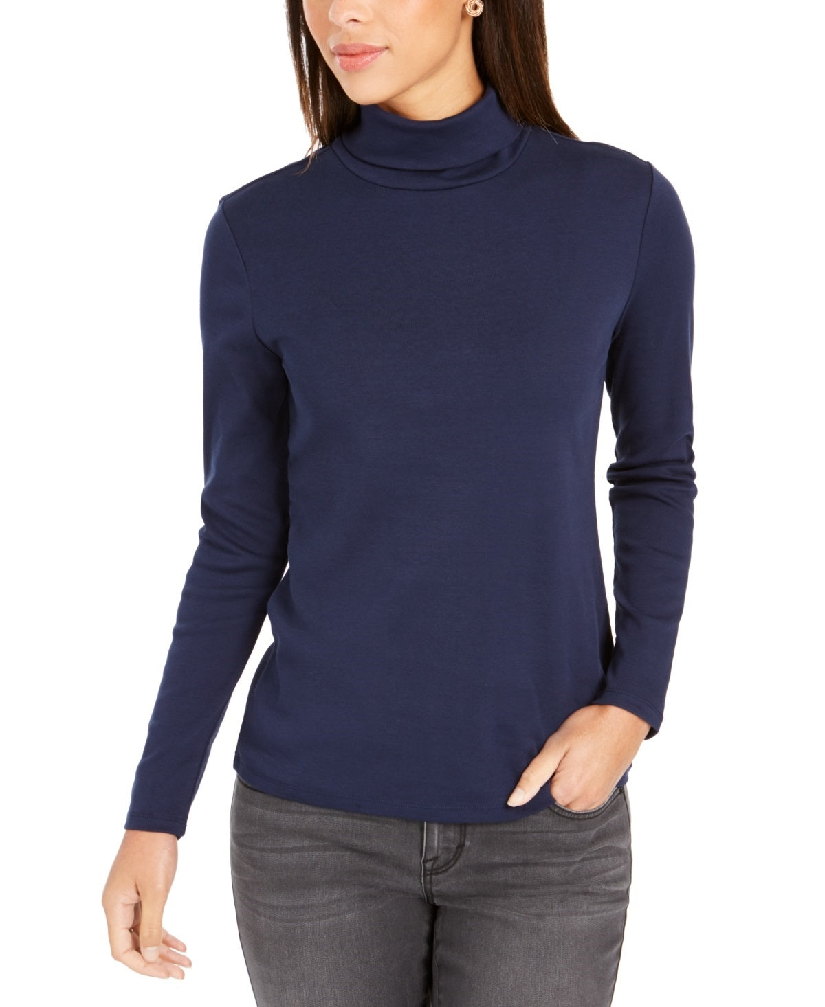Camiseta feminina de gola alta Pima Charter Club, azul, tamanho pequeno