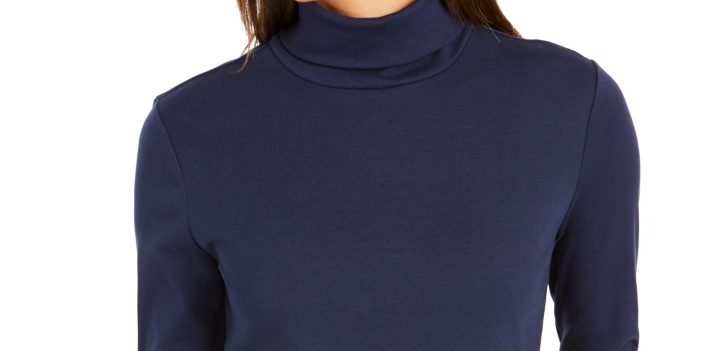 Camiseta feminina de gola alta Pima Charter Club, azul, tamanho pequeno