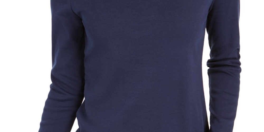 Camiseta feminina de gola alta Pima Charter Club, azul, tamanho pequeno