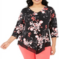 Blusa feminina Alfani Plus com estampa floral preta e bainha pontuda, tamanho 0X