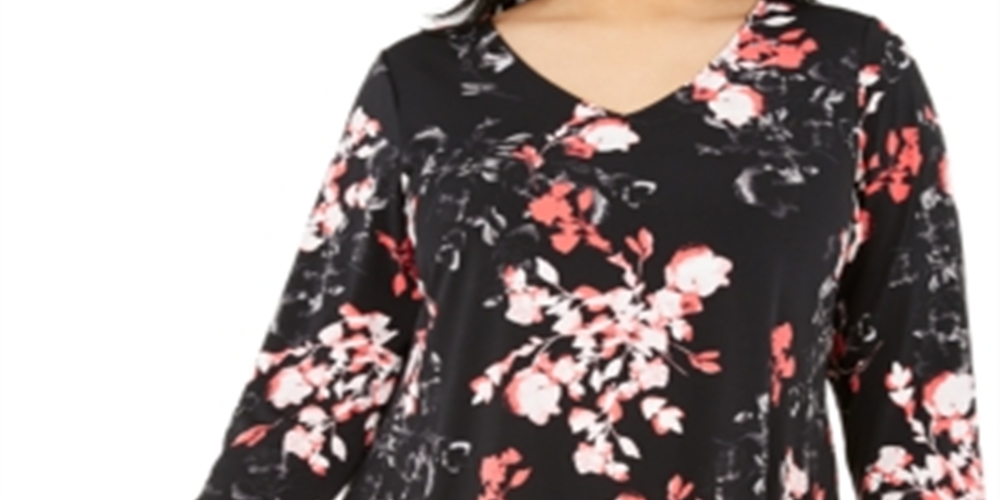 Blusa feminina Alfani Plus com estampa floral preta e bainha pontuda, tamanho 0X