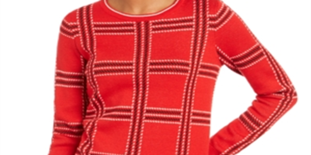 Suéter de malha xadrez feminino Charter Club, vermelho, tamanho pequeno GG