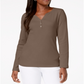 Karen Scott Blusa Feminina de Algodão com Gola Henley Castanha Tamanho Pequeno P/M