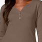 Karen Scott Blusa Feminina de Algodão com Gola Henley Castanha Tamanho Pequeno P/M