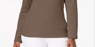 Karen Scott Blusa Feminina de Algodão com Gola Henley Castanha Tamanho Pequeno P/M