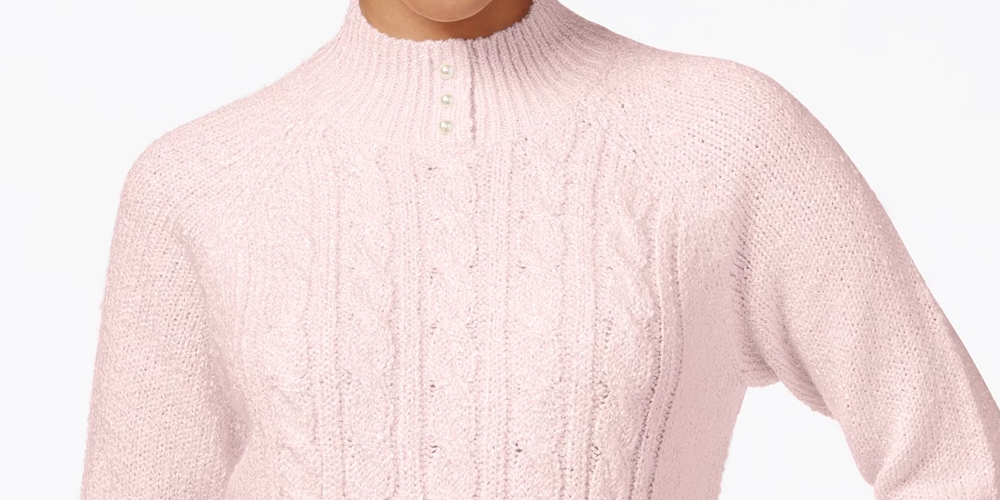 Karen Scott Suéter Feminino Petite Cable-Knit Rosa Tamanho Petite Pequeno