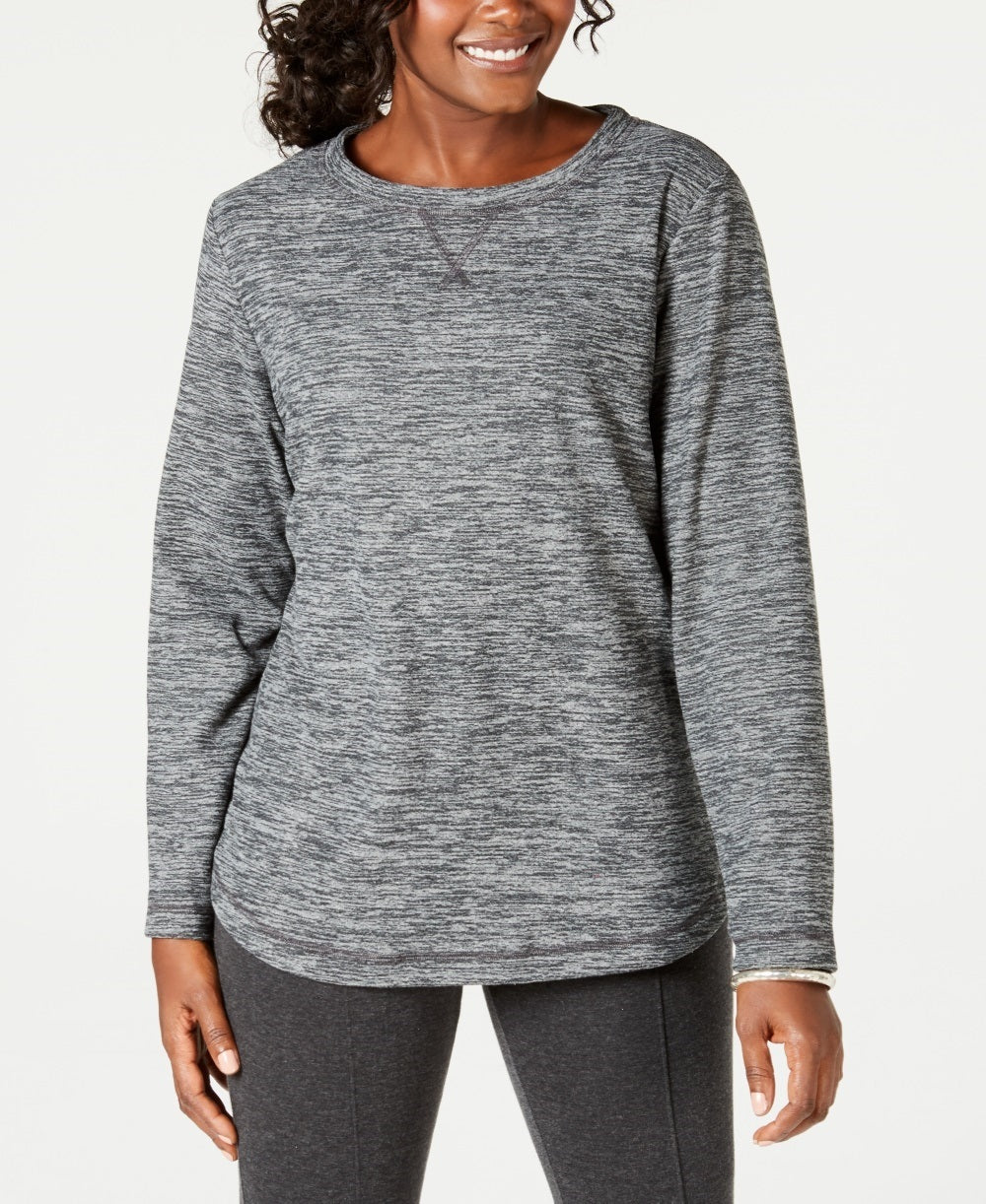 Karen Scott Blusa feminina de manga comprida Spacedye Microfleece, cor carvão, tamanho X-S