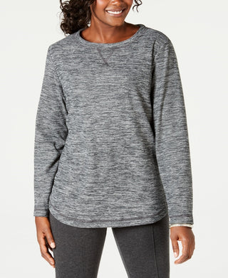 Karen Scott Blusa feminina de manga comprida Spacedye Microfleece, cor carvão, tamanho X-S