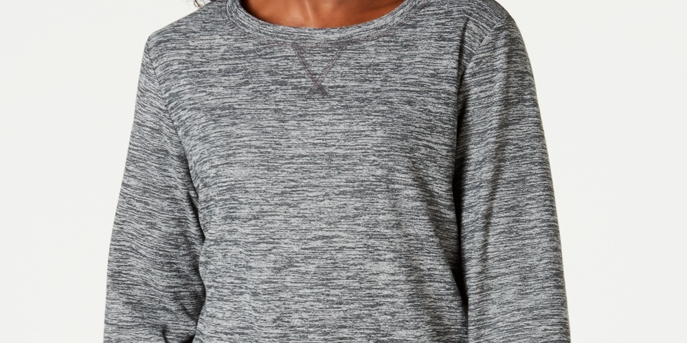 Karen Scott Blusa feminina de manga comprida Spacedye Microfleece, cor carvão, tamanho X-S