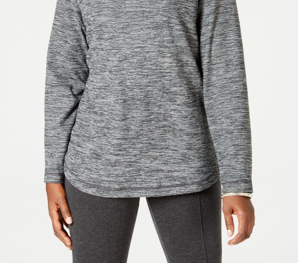 Karen Scott Blusa feminina de manga comprida Spacedye Microfleece, cor carvão, tamanho X-S