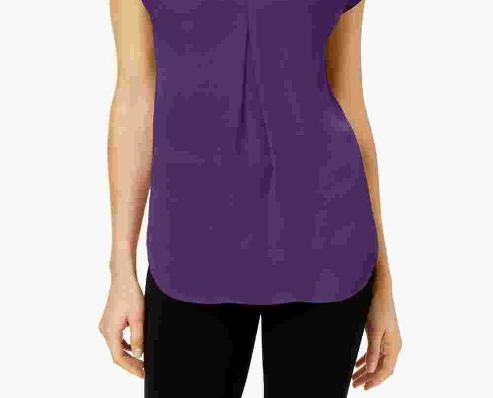 Blusa feminina com pregas invertidas e decote em V, tamanho XS, roxa, da INC International Concepts
