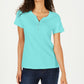 Karen Scott Top Henley de manga curta feminino azul tamanho médio