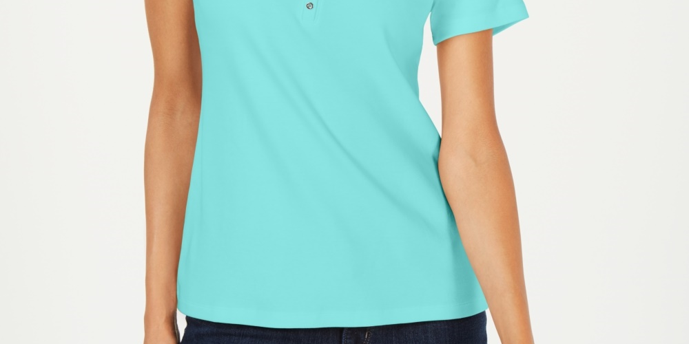 Karen Scott Top Henley de manga curta feminino azul tamanho médio