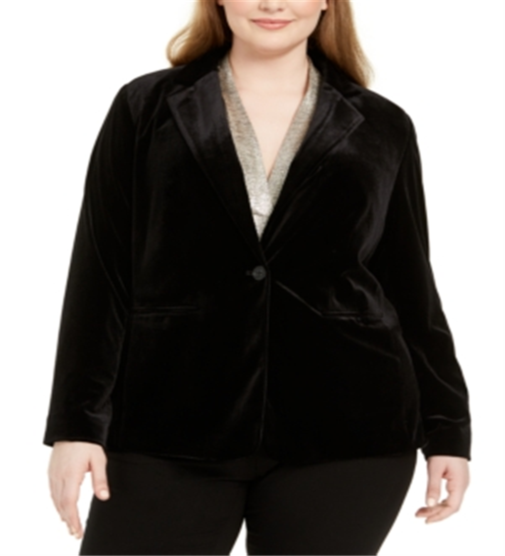 Calvin Klein Blazer Feminino Plus Velvet com Um Botão Preto Tamanho 14