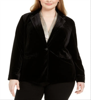 Calvin Klein Blazer Feminino Plus Velvet com Um Botão Preto Tamanho 14