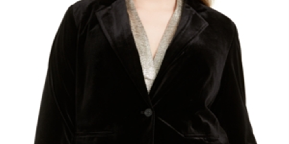 Calvin Klein Blazer Feminino Plus Velvet com Um Botão Preto Tamanho 14