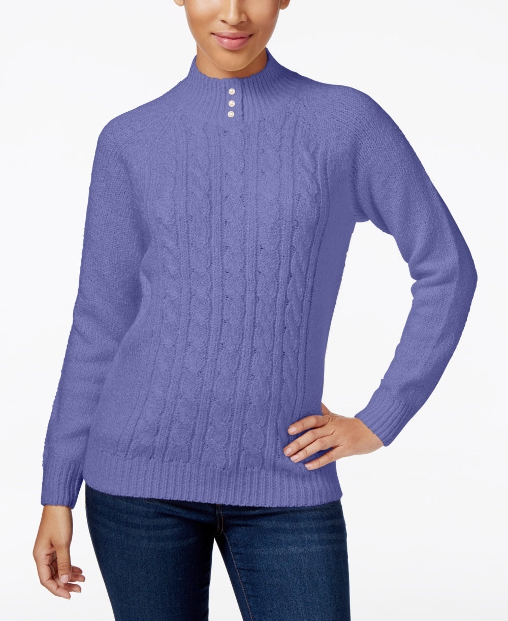 Karen Scott Suéter Feminino Petite Cable-Knit PurPetite Largee Tamanho Petite Grande