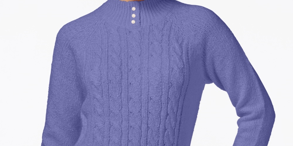 Karen Scott Suéter Feminino Petite Cable-Knit PurPetite Largee Tamanho Petite Grande