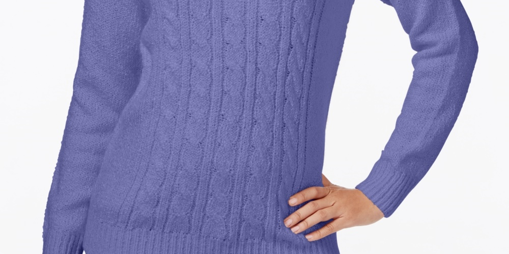 Karen Scott Suéter Feminino Petite Cable-Knit PurPetite Largee Tamanho Petite Grande