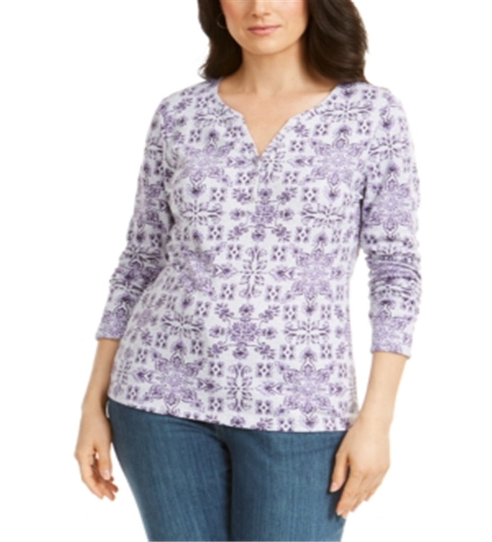 Blusa feminina Karen Scott com estampa de azulejos, roxa, tamanho extragrande