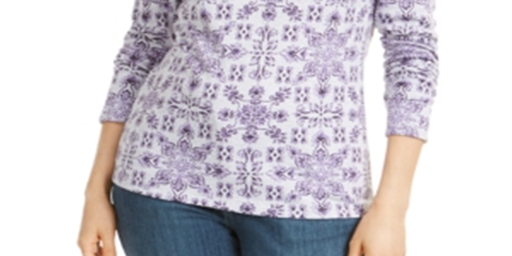 Blusa feminina Karen Scott com estampa de azulejos, roxa, tamanho extragrande