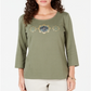 Karen Scott Blusa de algodão com strass para mulheres, verde, tamanho pequeno, extragrande
