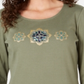 Karen Scott Blusa de algodão com strass para mulheres, verde, tamanho pequeno, extragrande