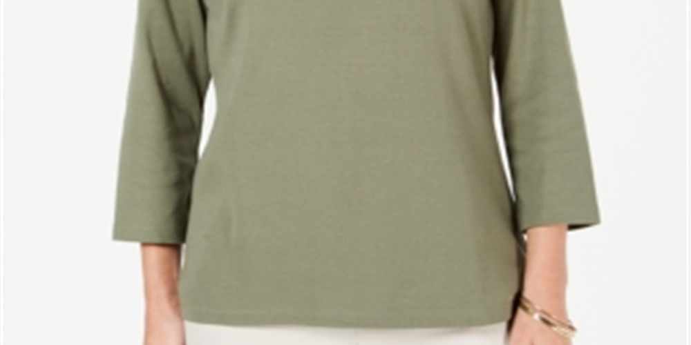 Karen Scott Blusa de algodão com strass para mulheres, verde, tamanho pequeno, extragrande