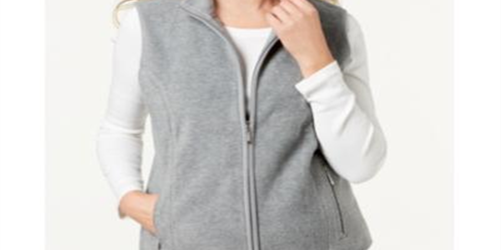 Colete feminino Karen Scott Fleece com zíper frontal Azul Fumê Tamanho Pequeno P