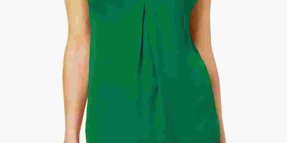 INC International Concepts Top feminino com pregas invertidas e decote em V, verde, tamanho X-S