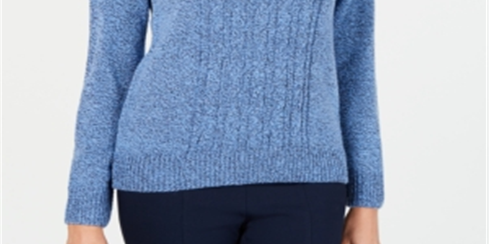Karen Scott Suéter Feminino de Tricô com Gola Falsa Azul Tamanho Pequeno G