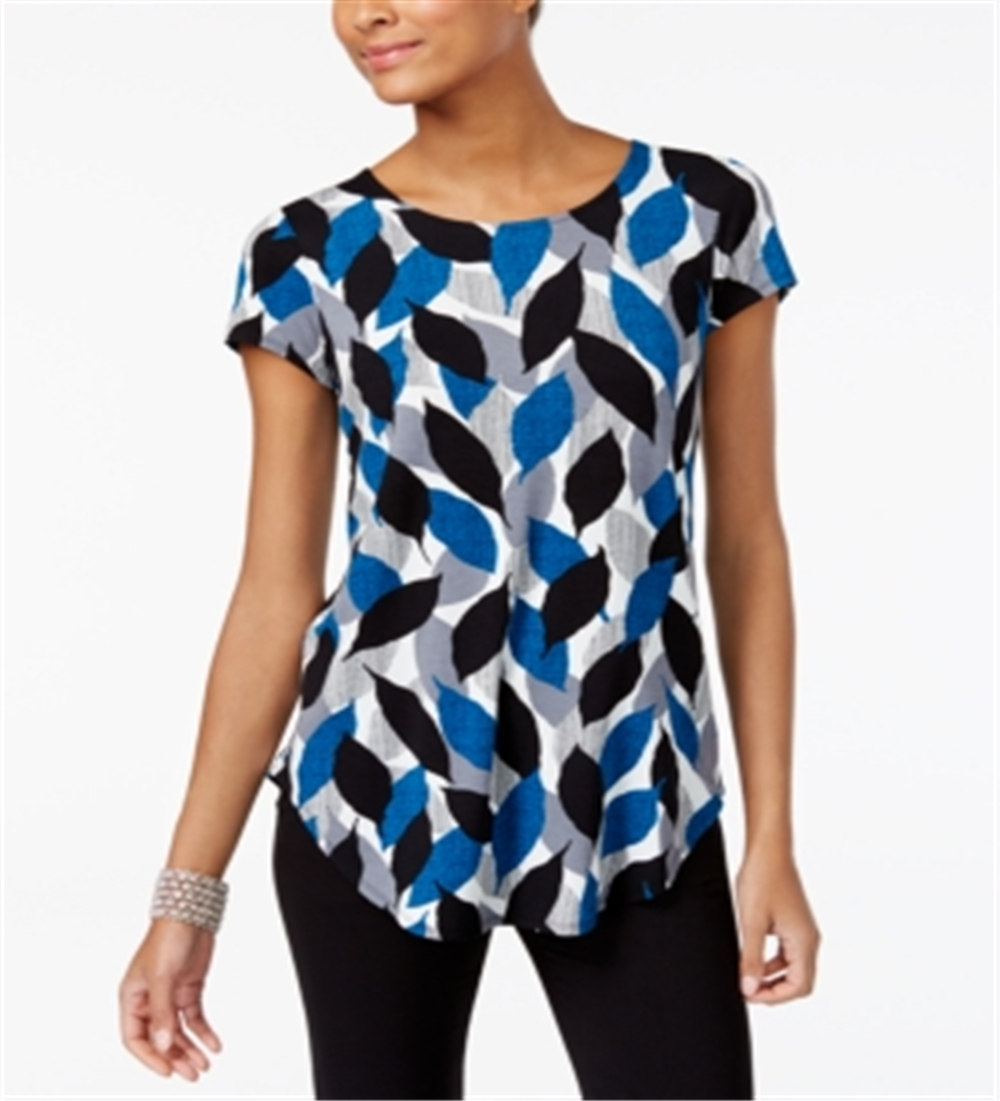 Camiseta feminina estampada Alfani com bainha redonda, tamanho azul-petróleo - pequeno GG