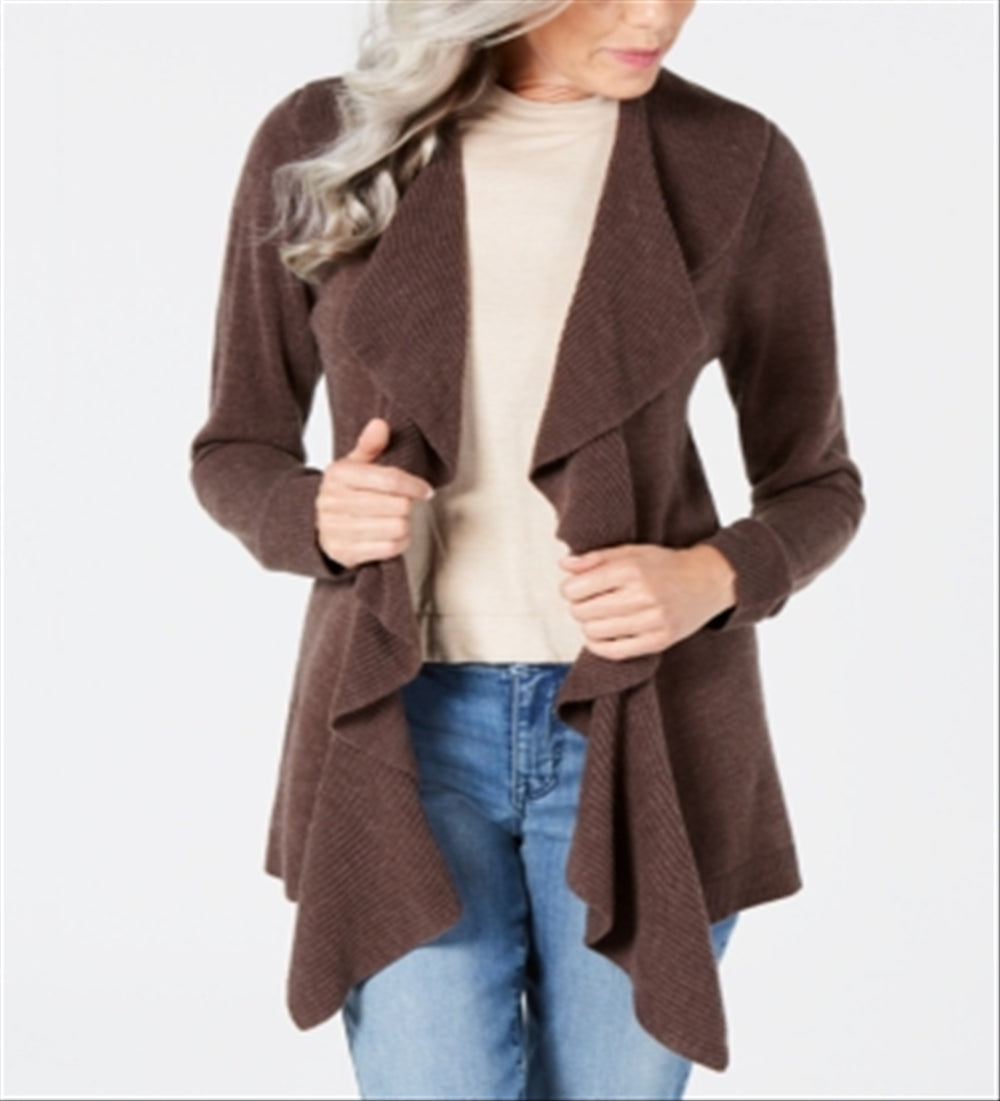 Karen Scott Cardigan Feminino com Babados Frontais Marrom Tamanho X-G