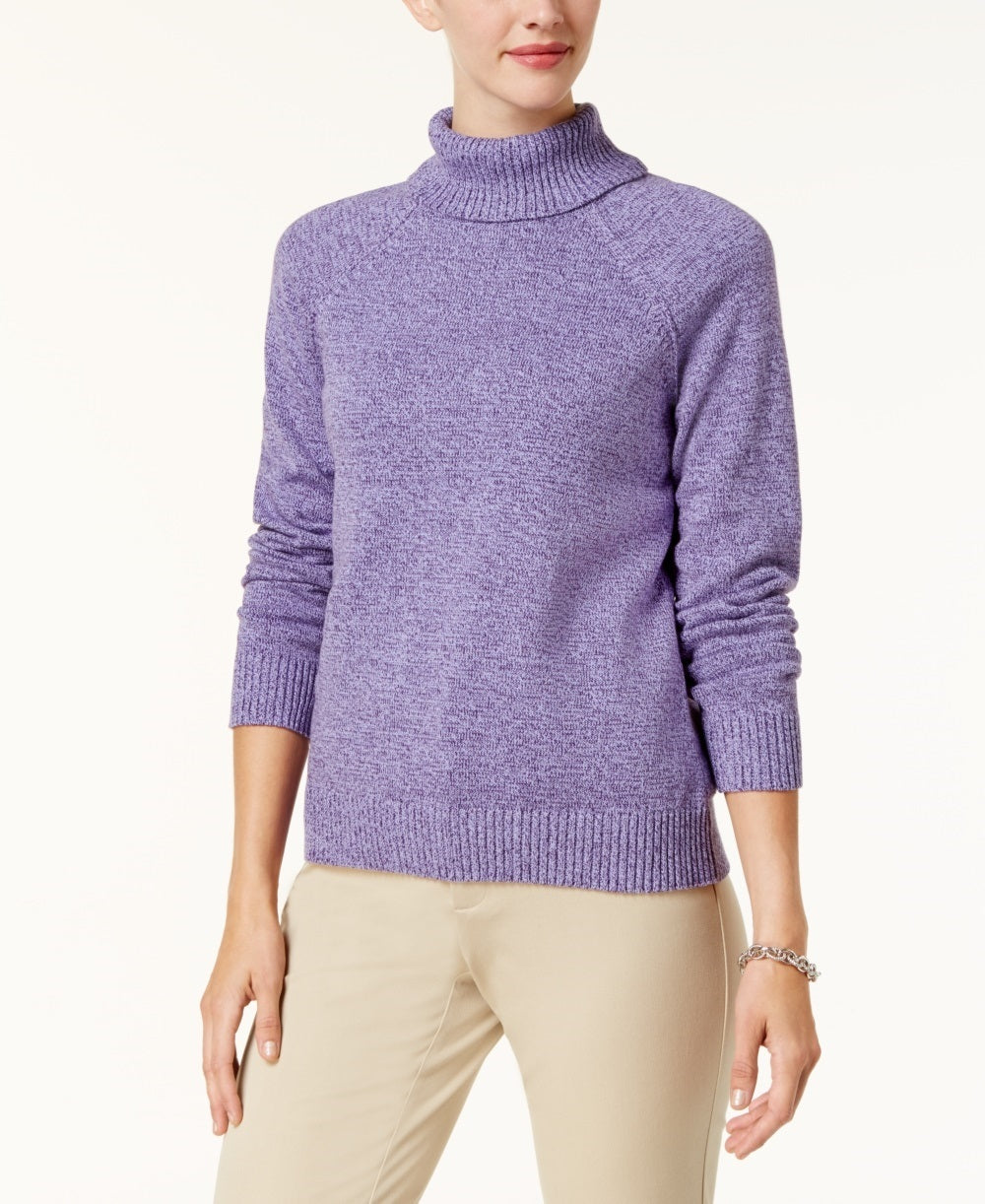 Karen Scott Suéter Feminino de Algodão com Gola Alta, Roxo, Tamanho Pequeno