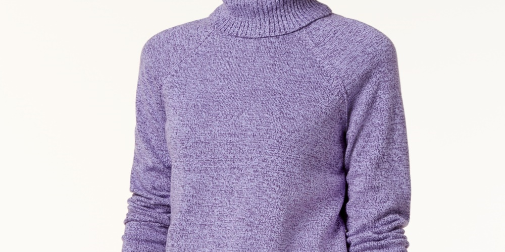Karen Scott Suéter Feminino de Algodão com Gola Alta, Roxo, Tamanho Pequeno